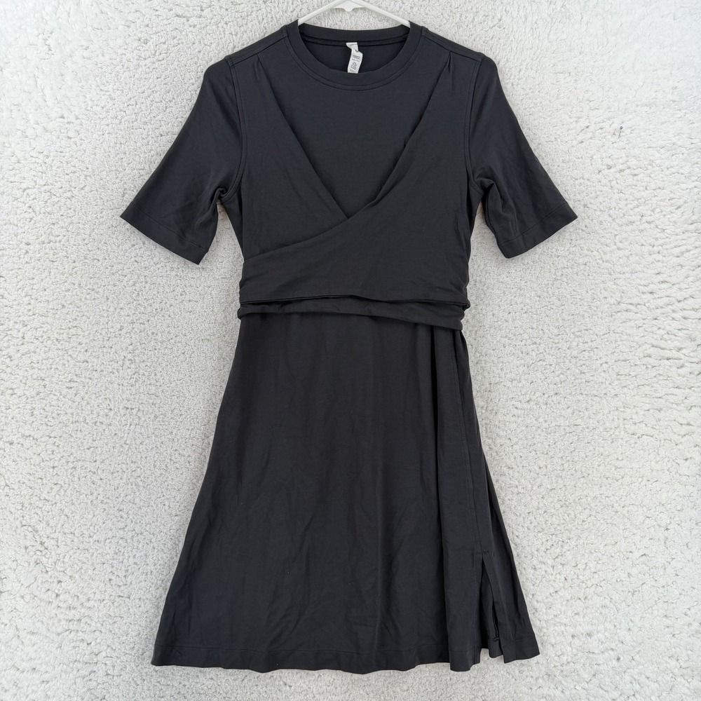 Lululemon Wrap Dress Womens 4 Black Pima Cotton Jersey LW1ECCS Knee Length